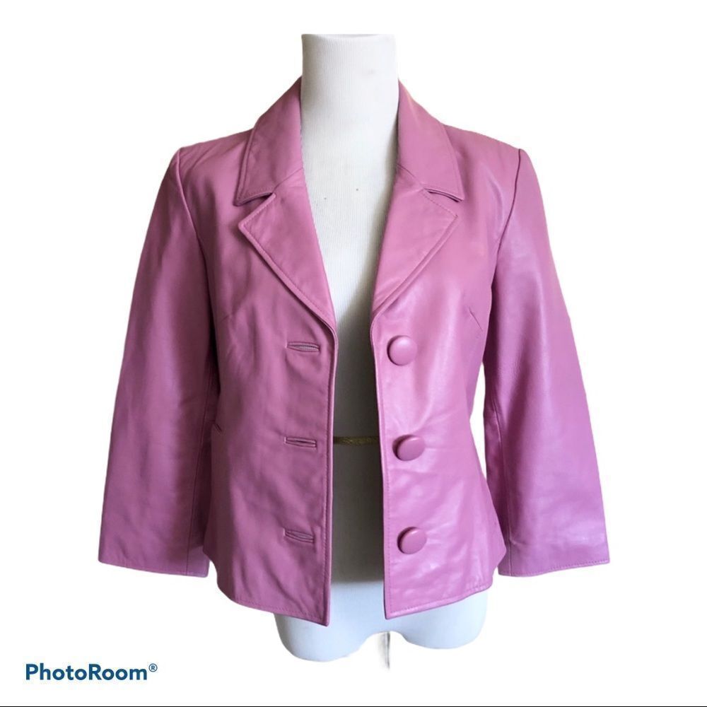 INC Y2K pink 100% leather lined cropped Moto Barbie jacket blazer M